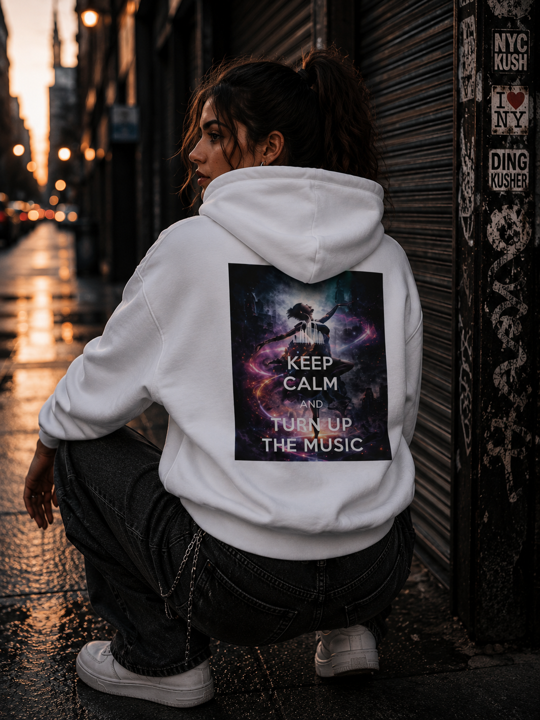 OPEN EYES – Keep Calm and Turn Up the Music | Statement Hoodie | Personiq Kaleido